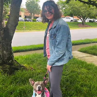 Jessica with her dog. she is a groomer